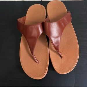 FitFlop Lulu Tan Leather Toe-Post Sandals Microwobbleboard Brown Womens 10